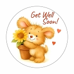 GET Well Soon Bunny Flowers Round Dot Stickers Set